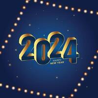 3d style 2024 new year dark background with glowing light garland vector
