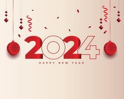 2024 new year greeting card with xmas ball and ribbon vector