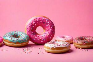 AI generated donuts on a pink background photo