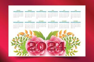 2024 new year calendar background with floral decoration vector