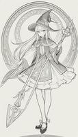 AI generated Anime Wizard Girl Line Art Drawing Sketch Black and White Simple Background photo