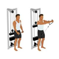 Man doing Cable rope front raise exercise. vector