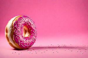 AI generated a donut with sprinkles on a pink background photo