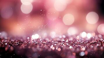 AI generated Pink glitter background with bokeh lights background. Abstract shiny pink glitter texture, defocused light wallpaper. Generative AI photo