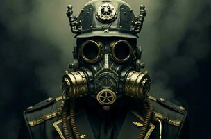 AI generated Intriguing Man gas mask steampunk. Generate Ai photo