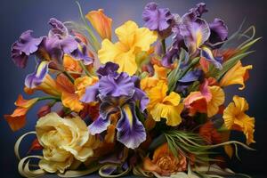 AI generated Fragrant Iris bouquet wedding. Generate Ai photo