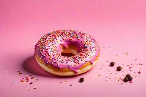 AI generated a donut with sprinkles on a pink background photo