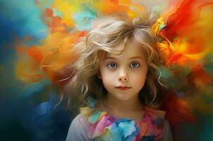 AI generated Spirited Little girl in colorful dress. Generate ai photo