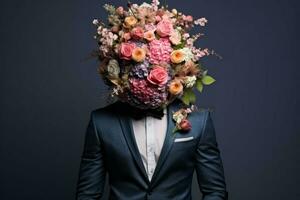 AI generated Elegant Man suit bouquet. Generate Ai photo