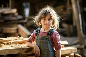 AI generated Industrious Carpenter girl sawmill. Generate Ai photo