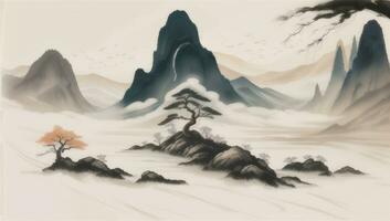 AI generated Chinese Landscape Mountain Nature Painting Ink photo