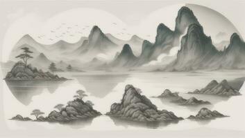 AI generated Chinese Landscape Mountain Nature Painting Ink photo