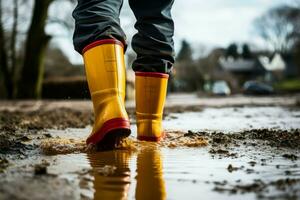 AI generated Sturdy Boots rubber in flooded house. Generate Ai photo