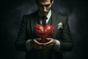 AI generated Man digital red heart. Generate Ai photo