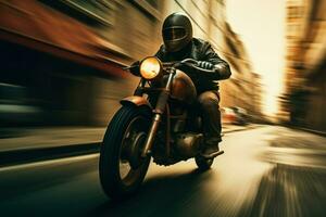 AI generated Audacious Man riding motorcycle. Generate Ai photo