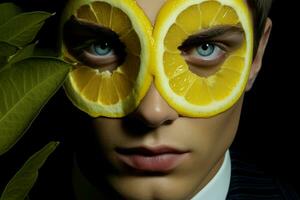 AI generated Unusual Man lemon eyes. Generate AI photo