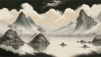 AI generated Chinese Landscape Mountain Nature Painting Ink photo