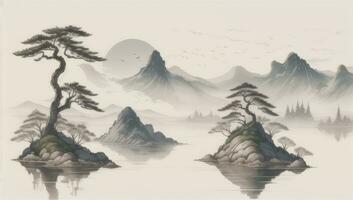 AI generated Chinese Landscape Mountain Nature Painting Ink photo