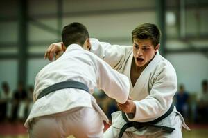 AI generated Tenacious Male training judo. Generate Ai photo