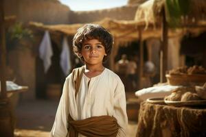 AI generated Carefree Old arab village child boy. Generate Ai photo