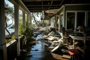 AI generated Devastating Hurricane destroy house flood. Generate Ai photo