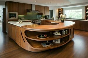 AI generated Durable Kitchen wooden island interior. Generate Ai photo
