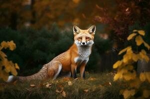 AI generated Autumn forest fox. Generate ai photo
