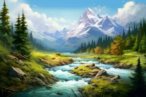 AI generated Majestic Landscape mountain river. Generate Ai photo