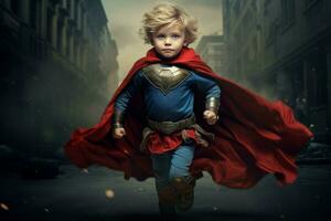 AI generated Enthusiastic Little boy superhero strong. Generate Ai photo