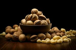 AI generated Round Macadamia nuts. Generate Ai photo