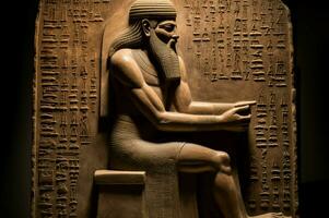 ai generado sumerio arcaico Dios escultura. generar ai foto