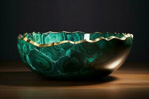 AI generated Heavy Malachite stones bowl. Generate Ai photo