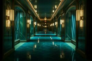 AI generated Grandeur Interior long hotel corridor. Generate Ai photo
