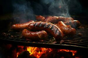 AI generated Sizzling Grilled sausages. Generate Ai photo