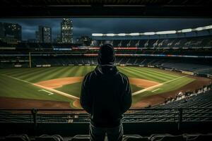 ai generado atmosférico hombre béisbol estadio. generar ai foto