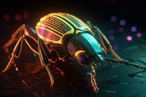 AI generated Colorful neon bug. Generate AI photo