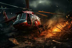 AI generated Catastrophic Helicopter crash war. Generate Ai photo