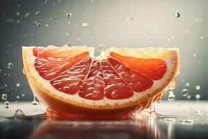 ai generado pomelo rebanada agua gotas descendente. generar ai foto