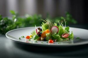 AI generated Freshly salad minimal on ceramic plate. Generate ai photo