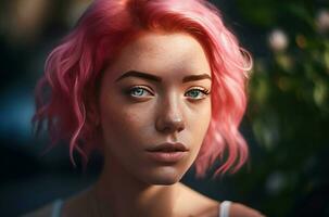 AI generated Female pink coiffure. Generate AI photo