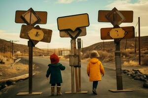 AI generated Energetic Little children playing with set of wooden road. Generate Ai photo