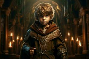 AI generated Imaginative Mage child fantasy dungeon. Generate Ai photo