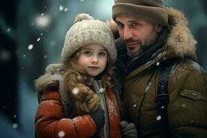 AI generated Youthful Glacier winter child father clothes. Generate Ai photo