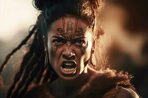 ai generado maorí mujer con enojado rostro. generar ai foto