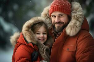 AI generated Protective Glacier winter child father clothes. Generate Ai photo