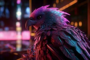 AI generated Neon colorful punk bird. Generate ai photo