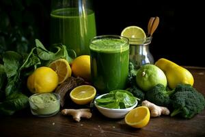 AI generated Making green smoothie with lemon. Generate ai photo