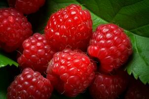 Red raspberries closeup. Generate ai photo