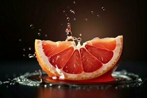 AI generated Grapefruit slice splashes motion. Generate ai photo