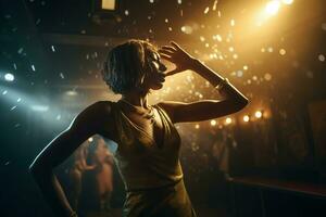 AI generated Fashionista woman dancing in blues club. Generate ai photo